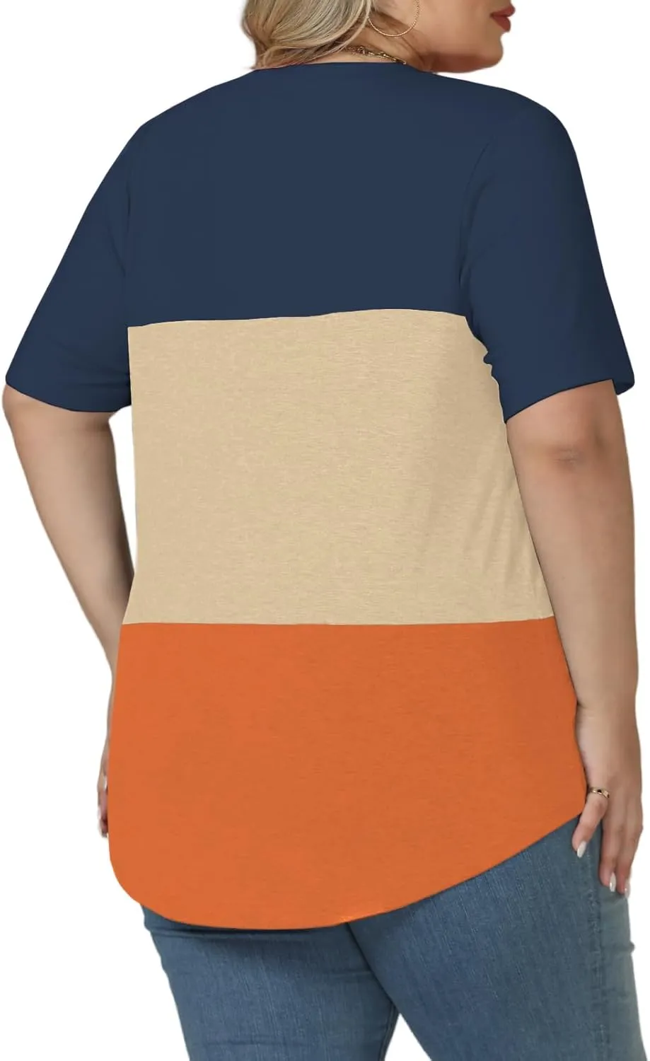 VISLILY Womens-Plus-Size-Summer-Tops Trendy Color Block T Shirts Casual Crewneck Cute Short Sleeve Blouses Tunics Tees XL-5XL