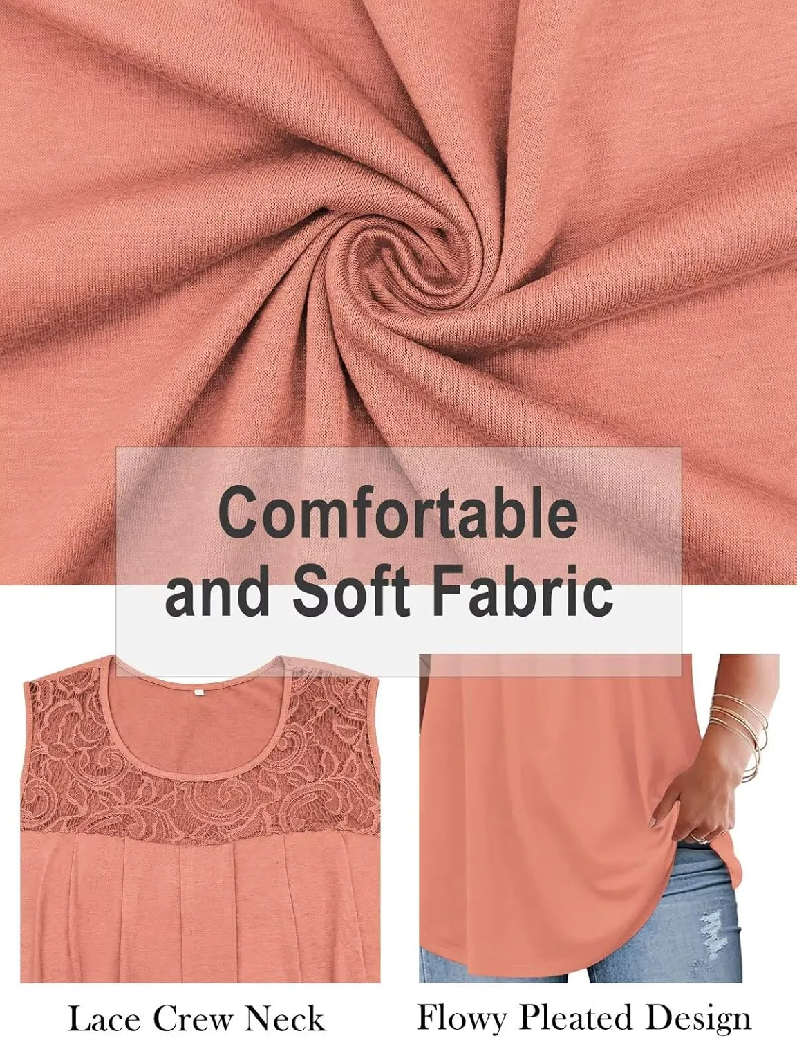 VISLILY Womens-Plus-Size-Tank-Tops 2025 Casual Loose Fit Sleeveless T Shirts Flowy Pleated Lace Tunics Cute Blouses XL-5XL