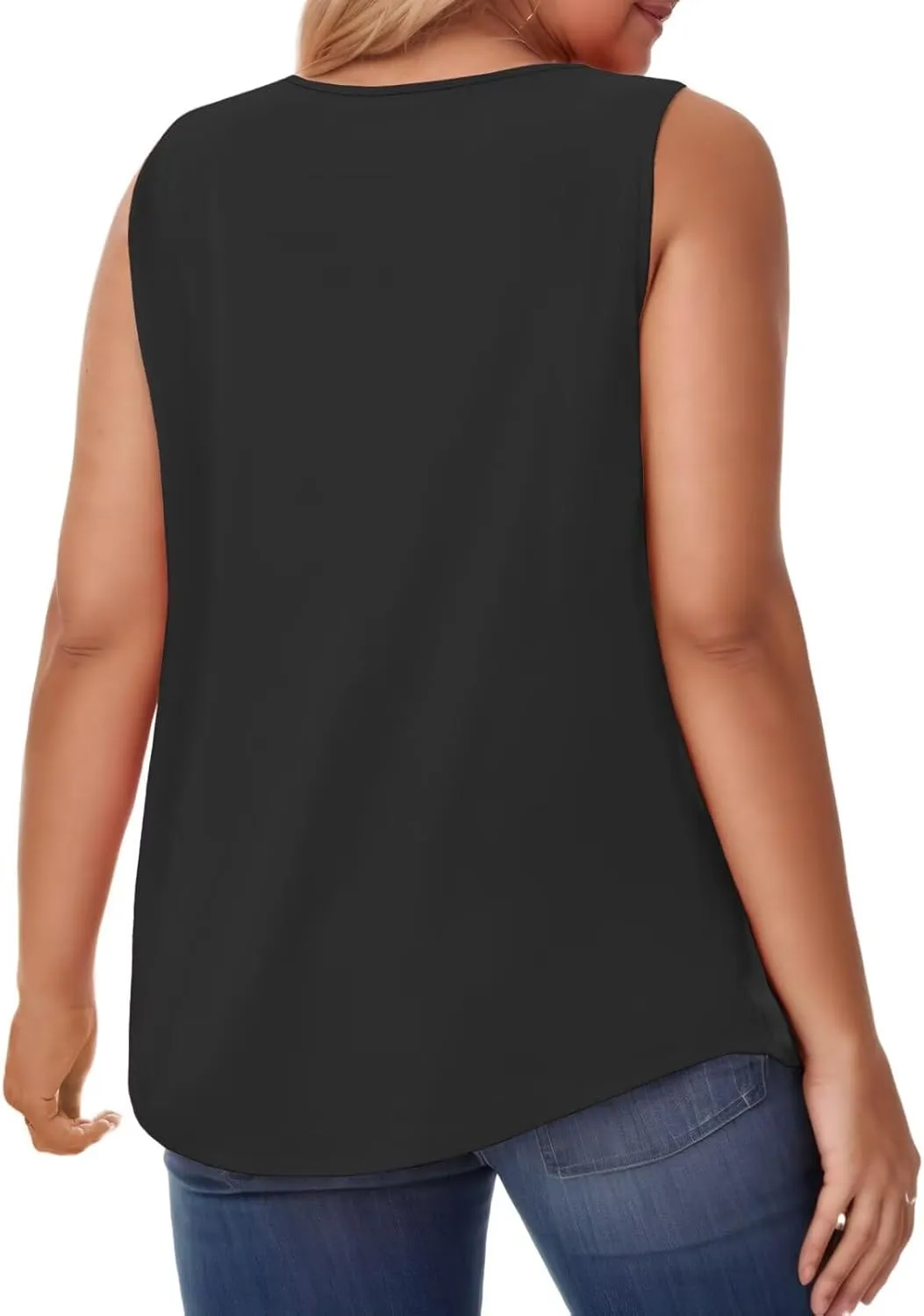 VISLILY Womens-Plus-Size-Tank-Tops 2025 Casual Loose Fit Sleeveless T Shirts Flowy Pleated Lace Tunics Cute Blouses XL-5XL