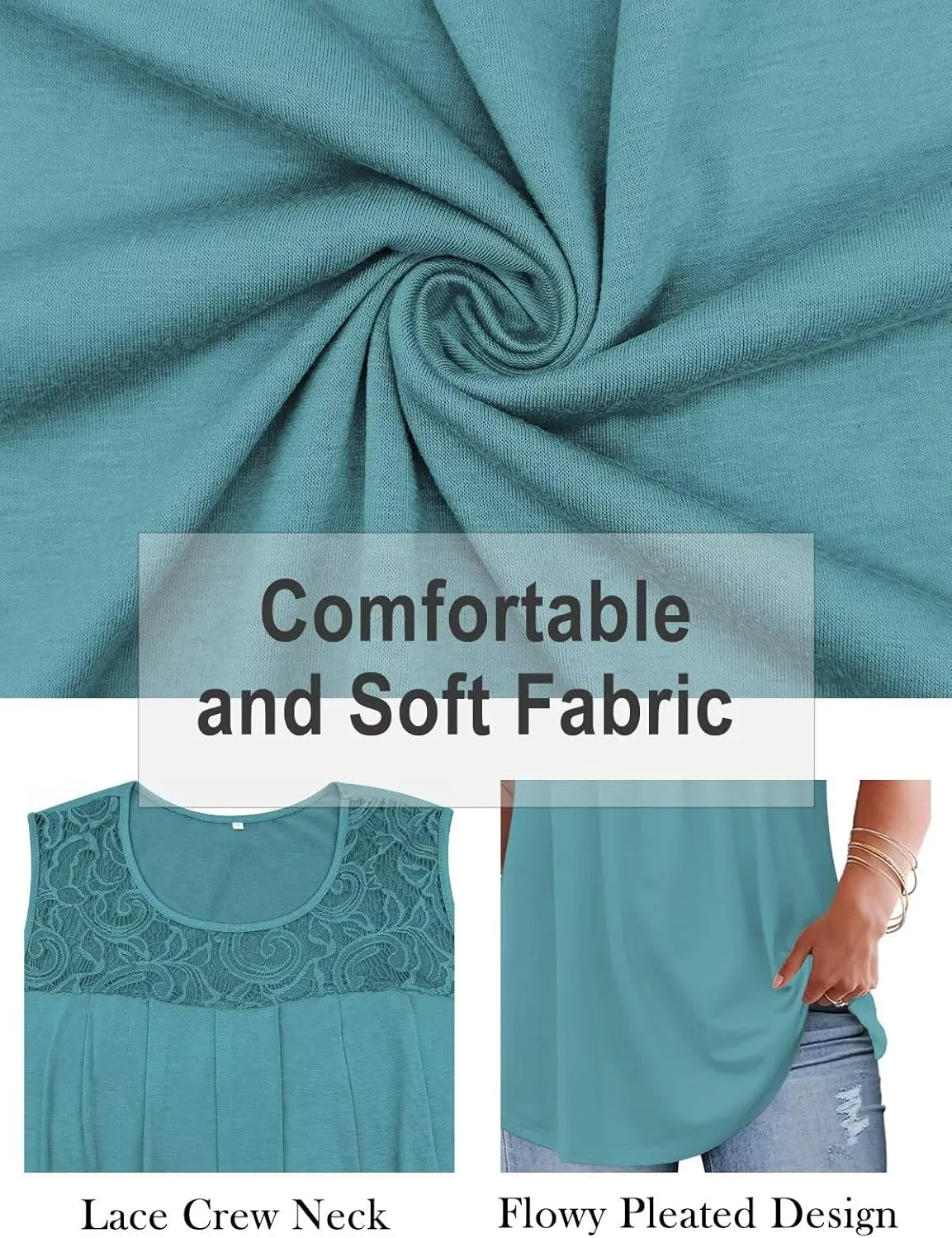 VISLILY Womens-Plus-Size-Tank-Tops 2025 Casual Loose Fit Sleeveless T Shirts Flowy Pleated Lace Tunics Cute Blouses XL-5XL