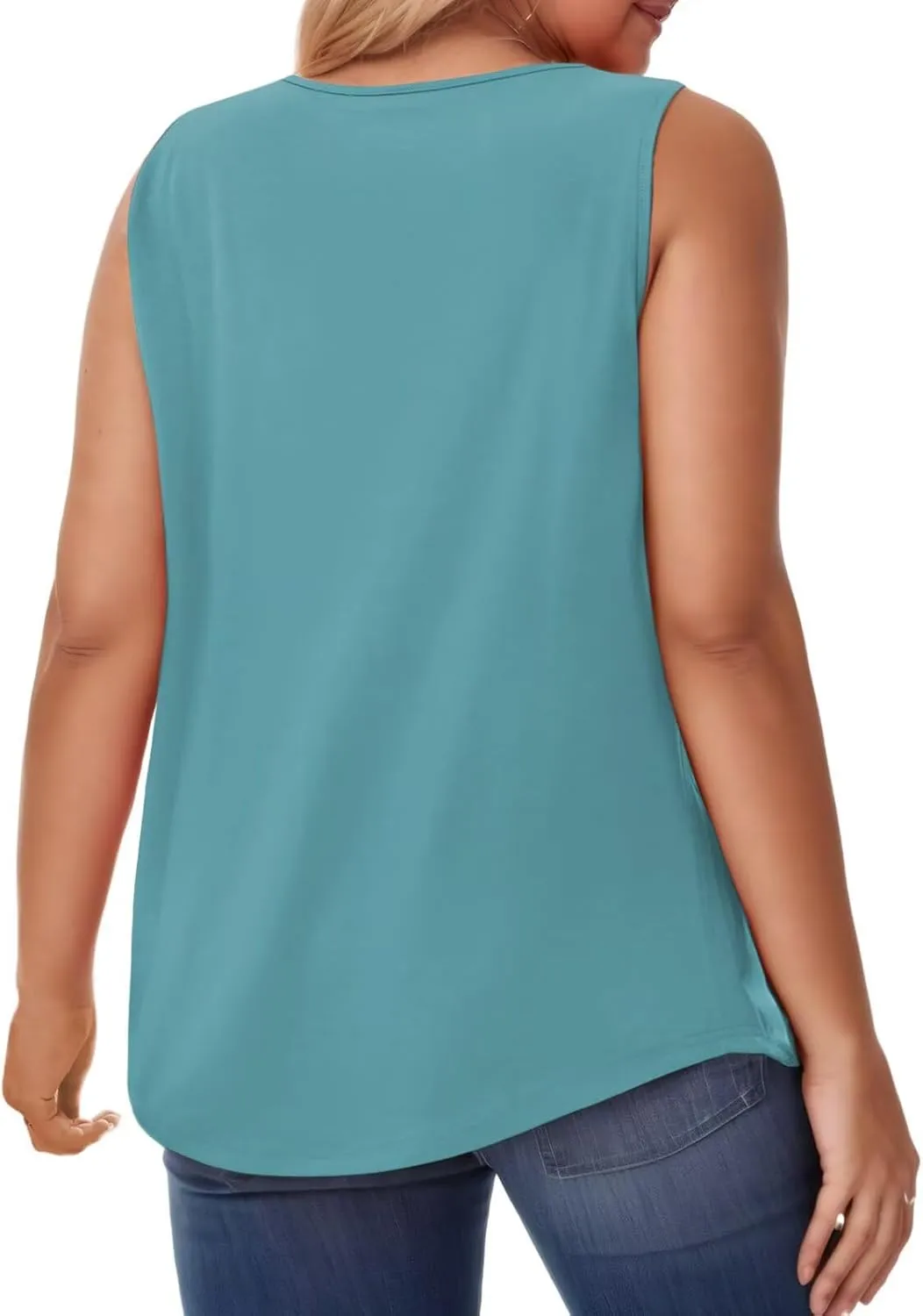 VISLILY Womens-Plus-Size-Tank-Tops 2025 Casual Loose Fit Sleeveless T Shirts Flowy Pleated Lace Tunics Cute Blouses XL-5XL