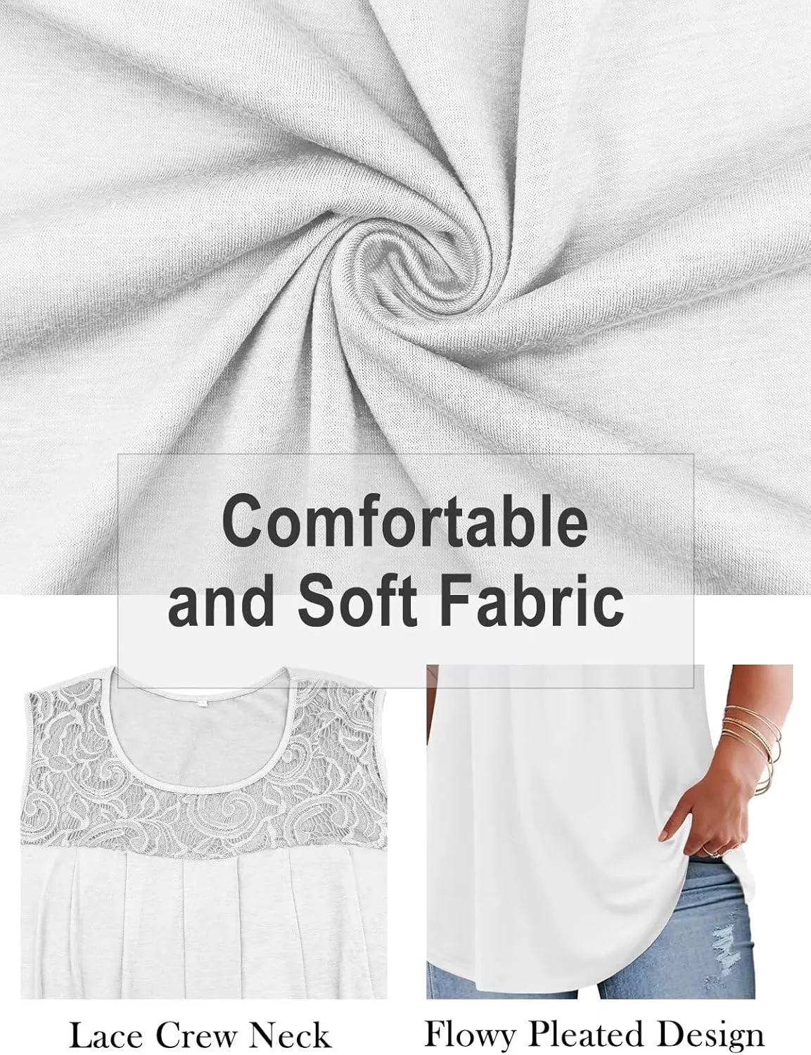 VISLILY Womens-Plus-Size-Tank-Tops 2025 Casual Loose Fit Sleeveless T Shirts Flowy Pleated Lace Tunics Cute Blouses XL-5XL