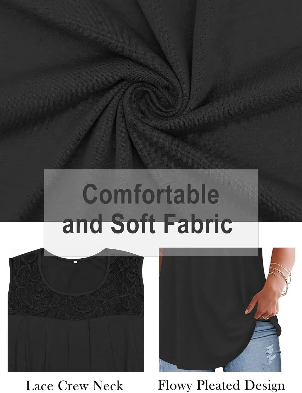 VISLILY Womens-Plus-Size-Tank-Tops 2025 Casual Loose Fit Sleeveless T Shirts Flowy Pleated Lace Tunics Cute Blouses XL-5XL