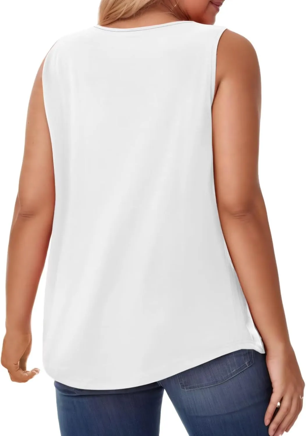 VISLILY Womens-Plus-Size-Tank-Tops 2025 Casual Loose Fit Sleeveless T Shirts Flowy Pleated Lace Tunics Cute Blouses XL-5XL
