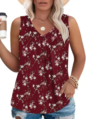 VISLILY Womens-Plus-Size-Tank-Tops 2025 Casual V Neck Sleeveless T Shirts Flowy Pleated Tunics Trendy Cute Blouses XL-5XL