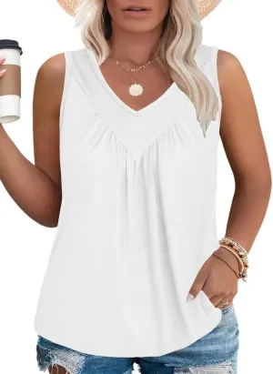 VISLILY Womens-Plus-Size-Tank-Tops 2025 Casual V Neck Sleeveless T Shirts Flowy Pleated Tunics Trendy Cute Blouses XL-5XL