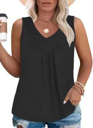 VISLILY Womens-Plus-Size-Tank-Tops 2025 Casual V Neck Sleeveless T Shirts Flowy Pleated Tunics Trendy Cute Blouses XL-5XL
