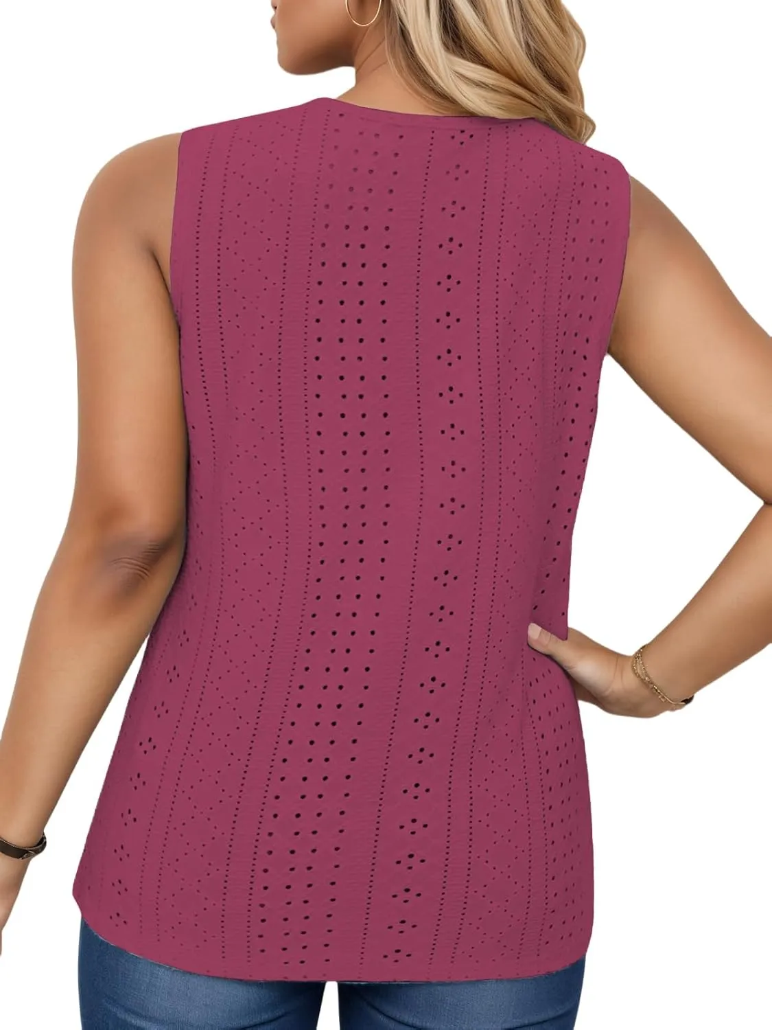 VISLILY Womens-Plus-Size-Tank-Tops Summer Floral Lace Trim V Neck Shirts Casual Sleeveless Blouses Cute Eyelet Tunics XL-5XL
