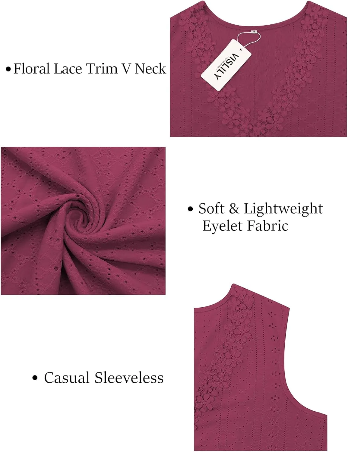 VISLILY Womens-Plus-Size-Tank-Tops Summer Floral Lace Trim V Neck Shirts Casual Sleeveless Blouses Cute Eyelet Tunics XL-5XL