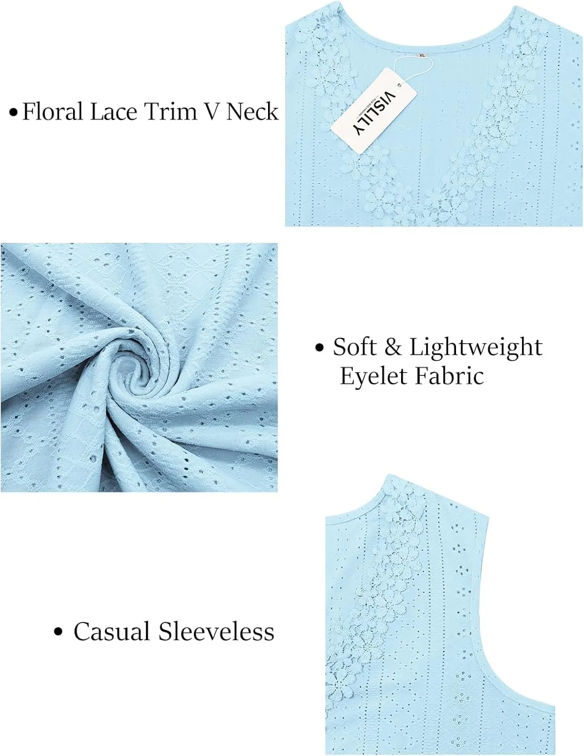 VISLILY Womens-Plus-Size-Tank-Tops Summer Floral Lace Trim V Neck Shirts Casual Sleeveless Blouses Cute Eyelet Tunics XL-5XL