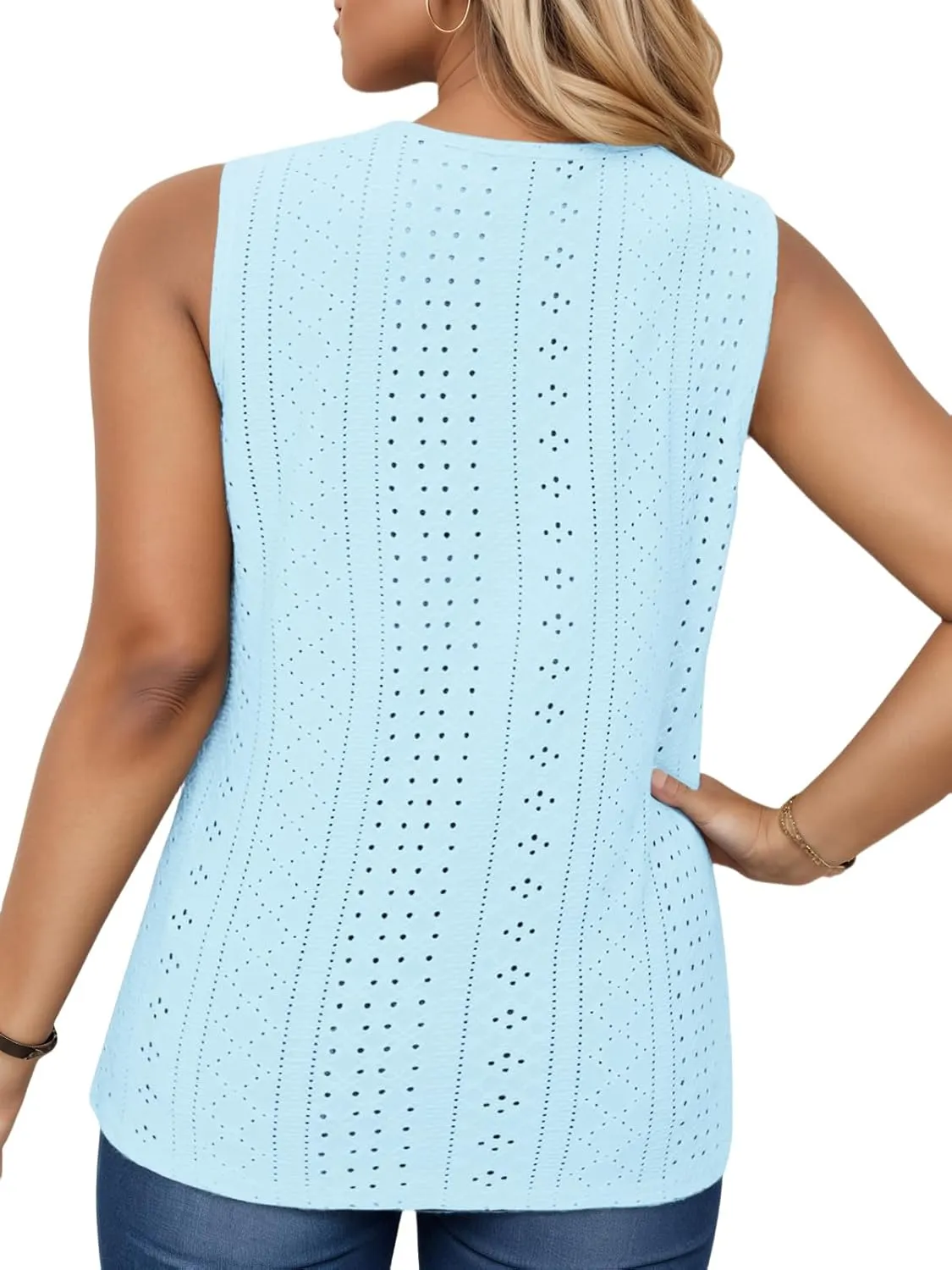 VISLILY Womens-Plus-Size-Tank-Tops Summer Floral Lace Trim V Neck Shirts Casual Sleeveless Blouses Cute Eyelet Tunics XL-5XL