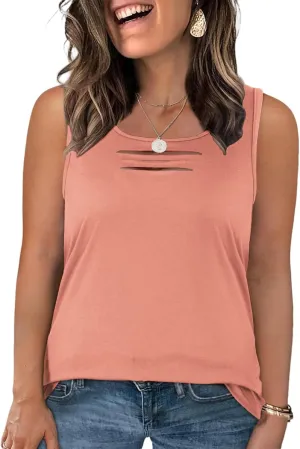VISLILY Womens-Plus-Size-Tank-Tops Summer Trendy Cut Out Rock Ripped Shirts Casual Sleeveless Blouses Flowy Curved Hem Tunics