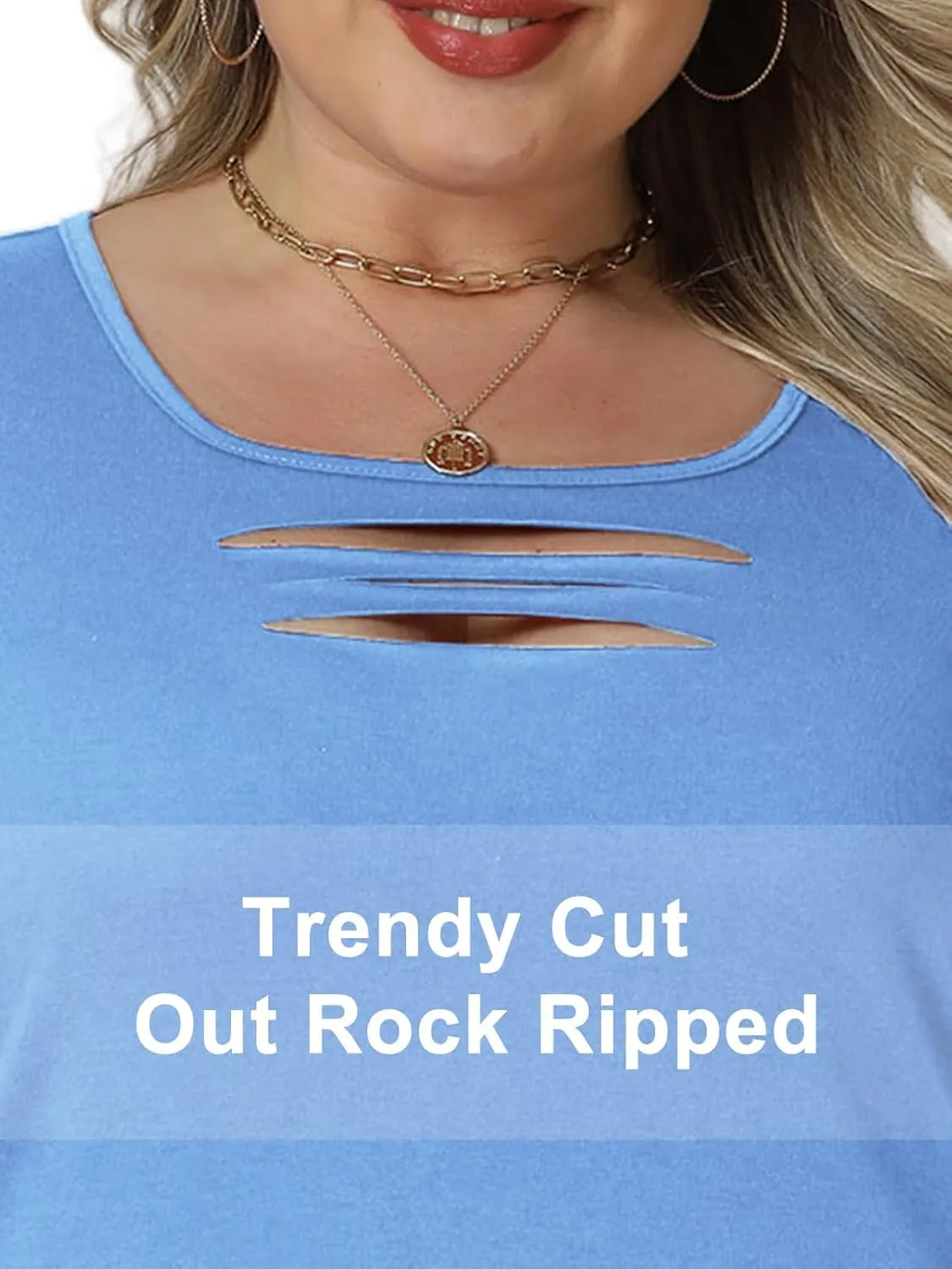 VISLILY Womens-Plus-Size-Tank-Tops Summer Trendy Cut Out Rock Ripped Shirts Casual Sleeveless Blouses Flowy Curved Hem Tunics