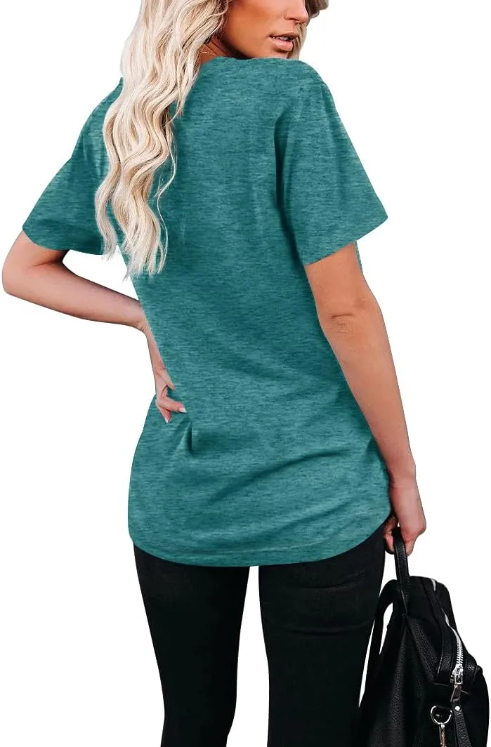 WIHOLL Women Summer T Shirts Short Sleeve Rounded V Neck Pocket Tee Tops