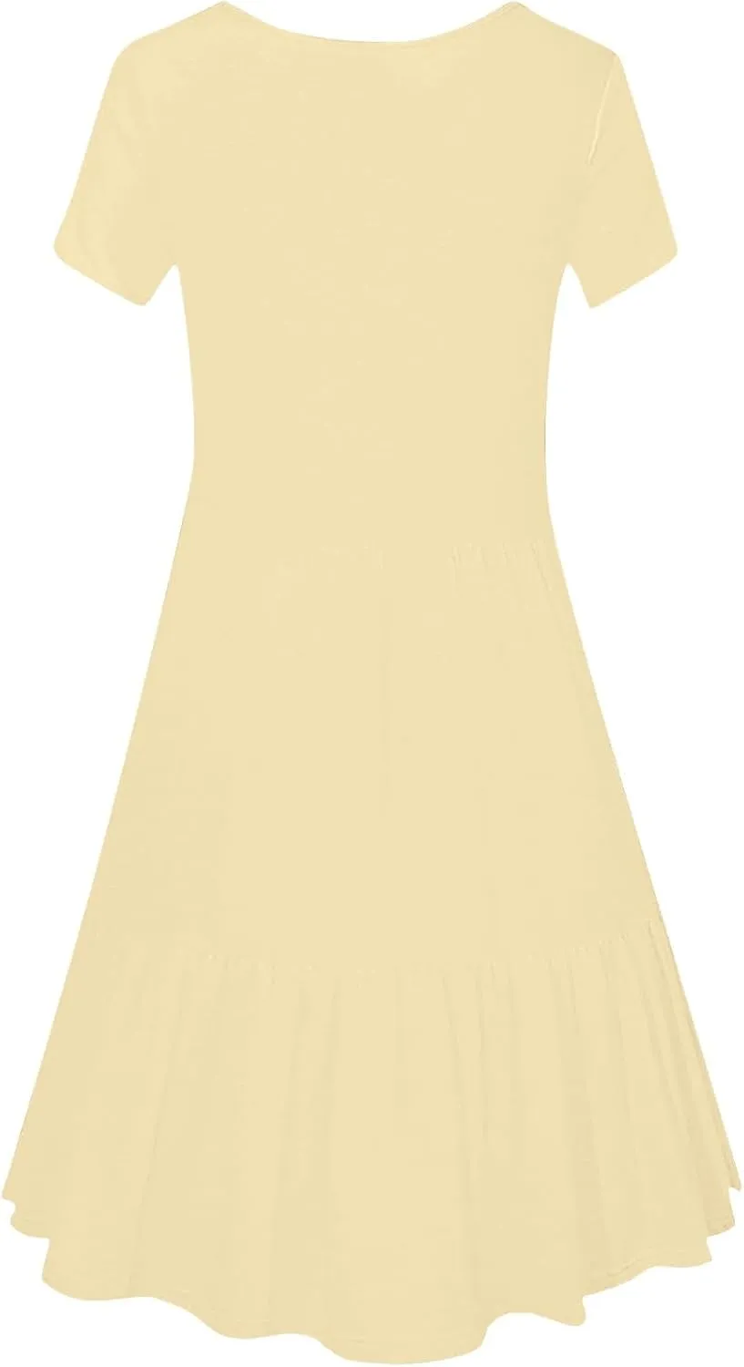 Women 2025 Summer Dress Elegant Square Neck Formal Short Sleeve Business Casual Outfits Ruffle Sundress with Pockets