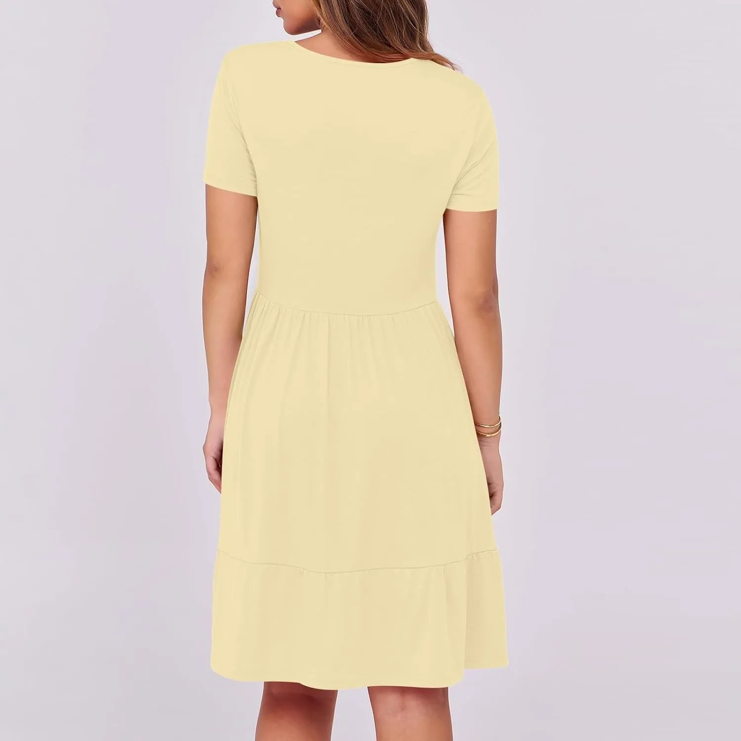 Women 2025 Summer Dress Elegant Square Neck Formal Short Sleeve Business Casual Outfits Ruffle Sundress with Pockets