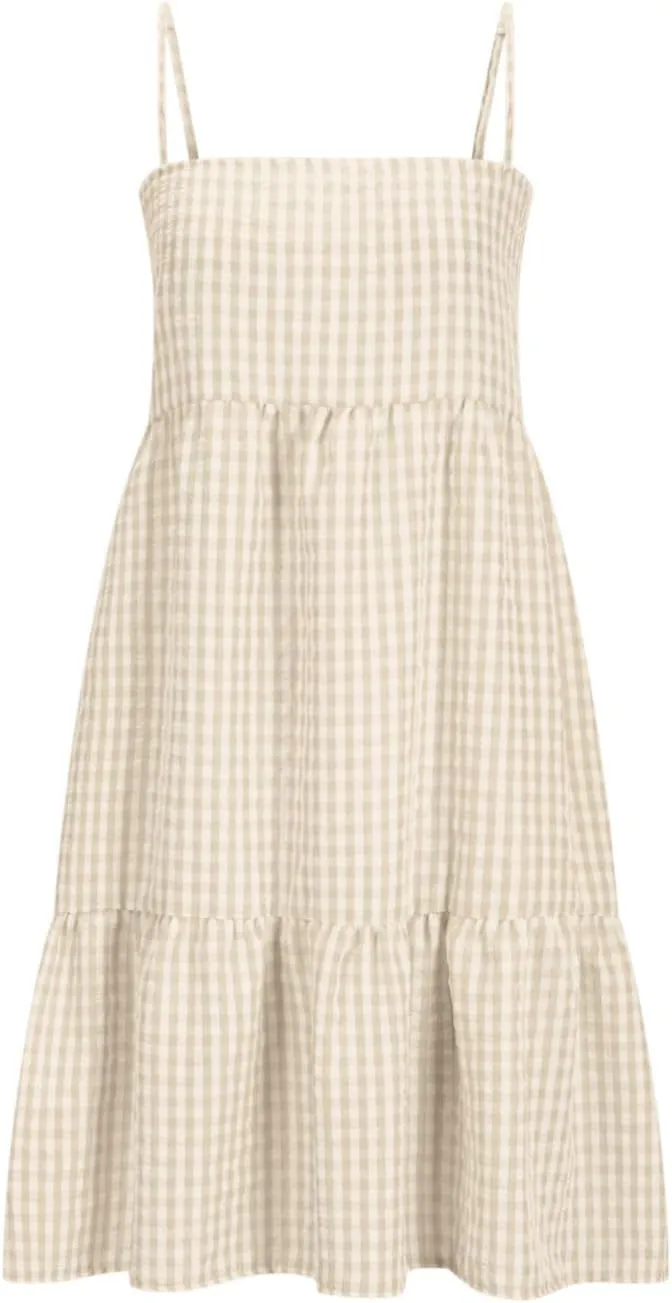 Women 2025 Summer Plaid Mini Dress Casual Boho Sleeveless Ruffle Spaghetti Strap Cami Babydoll Dresses with Pockets