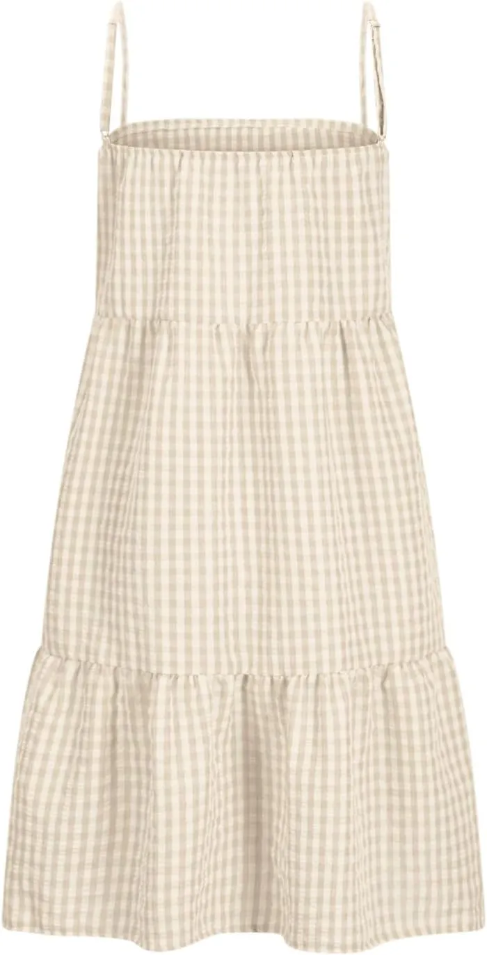 Women 2025 Summer Plaid Mini Dress Casual Boho Sleeveless Ruffle Spaghetti Strap Cami Babydoll Dresses with Pockets