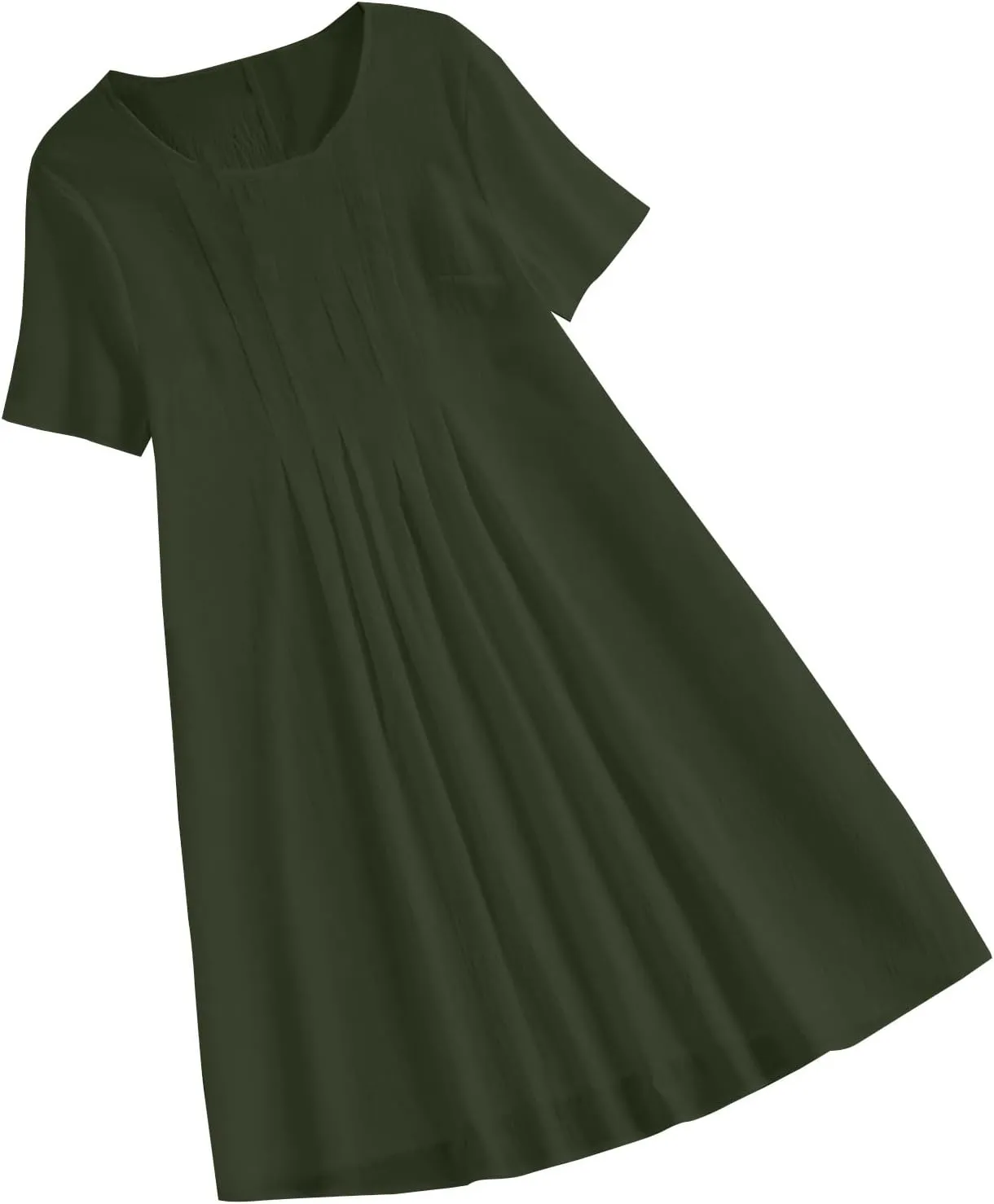 Women Dresses Casual Elegant Summer Short Sleeve Cotton Linen Pleated Midi Dress Business Work Clothes
