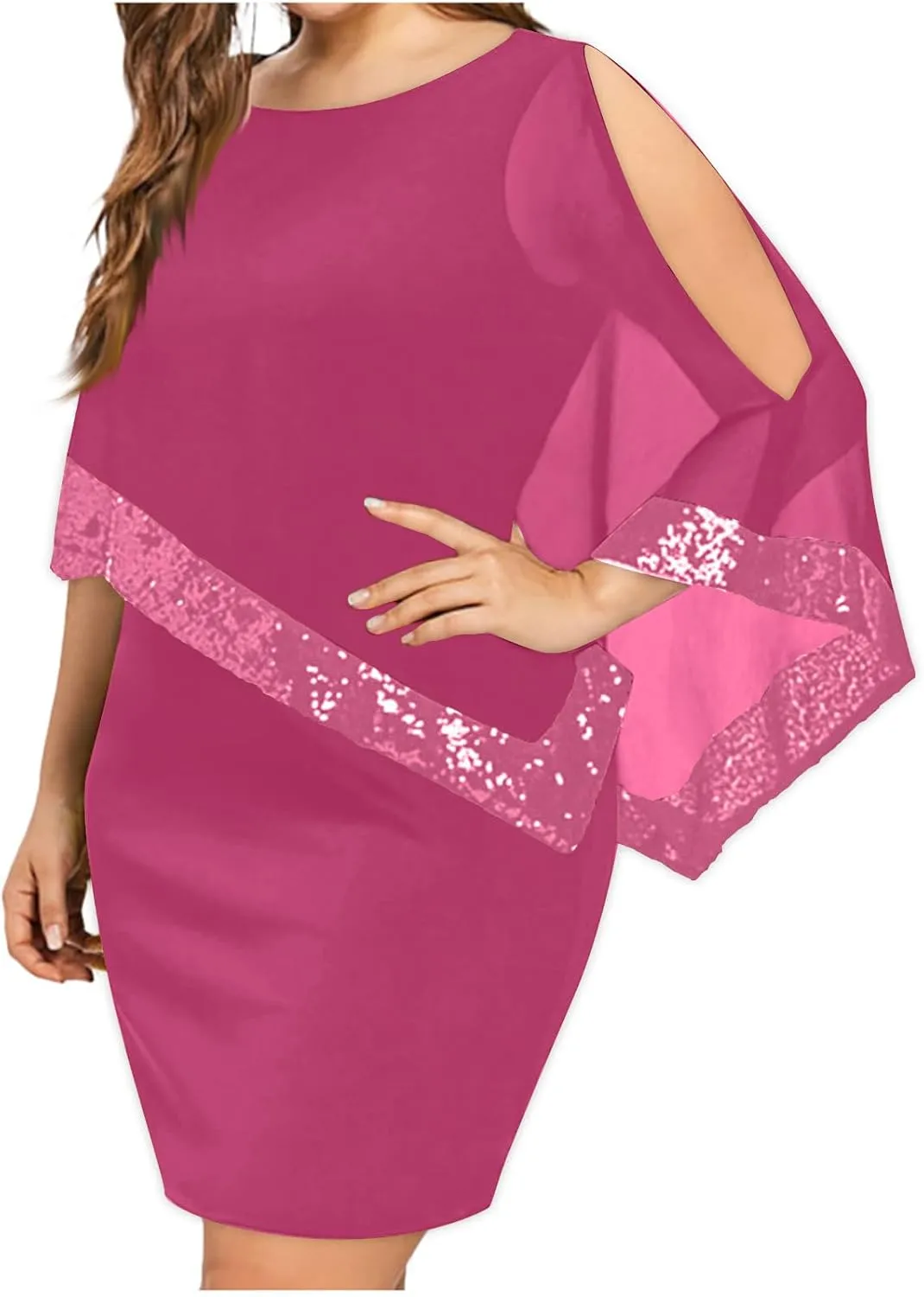 Women Plus Size Summer Dress Asymmetrical Cape Sleeve Bodycon Pencil Dress Elegant Strapless Round Neck Sundresses