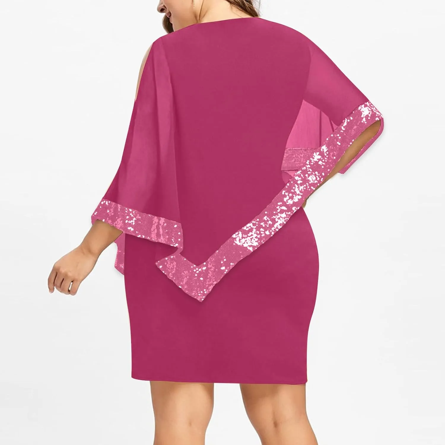 Women Plus Size Summer Dress Asymmetrical Cape Sleeve Bodycon Pencil Dress Elegant Strapless Round Neck Sundresses