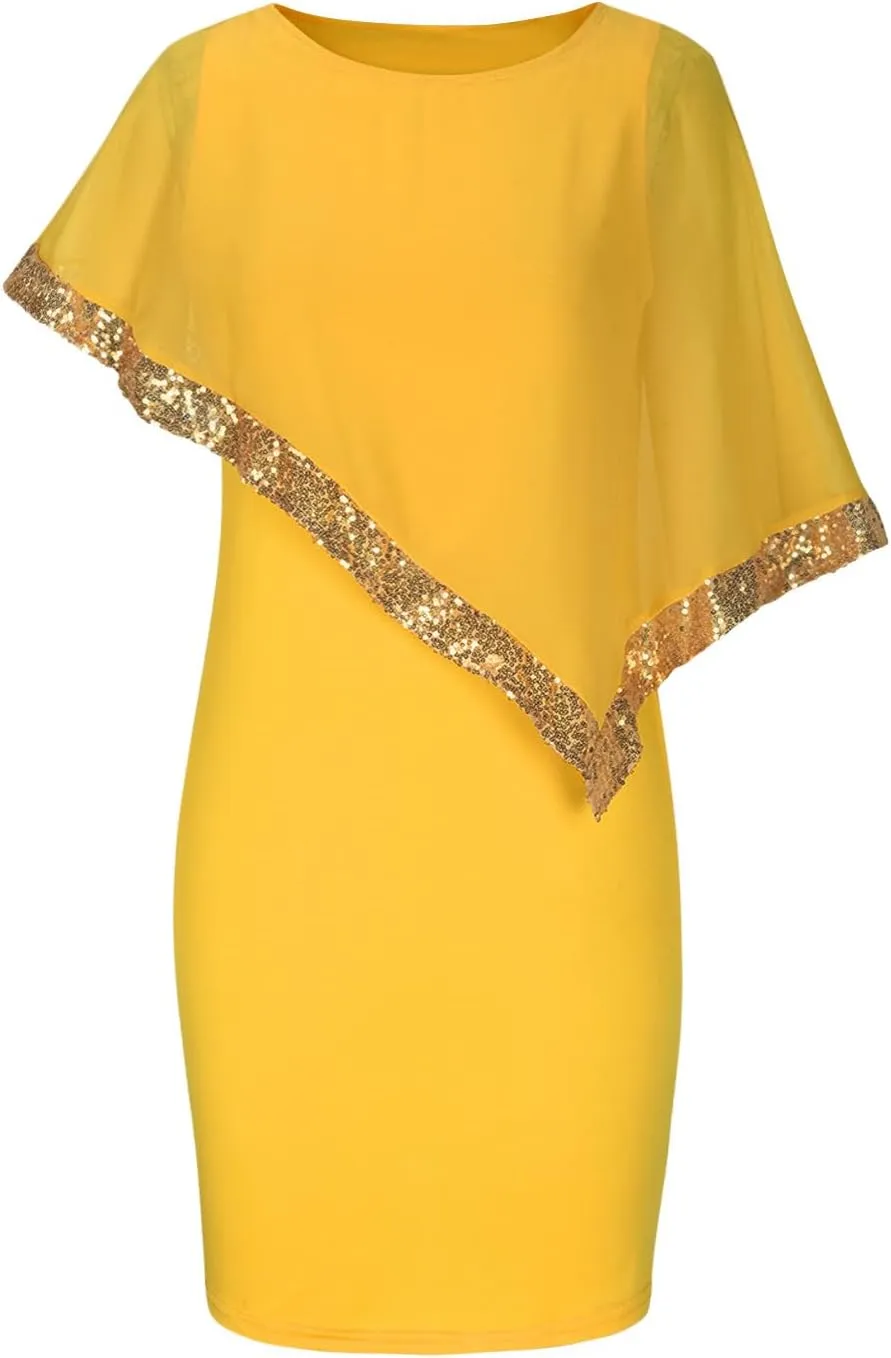 Women Plus Size Summer Dress Asymmetrical Cape Sleeve Bodycon Pencil Dress Elegant Strapless Round Neck Sundresses