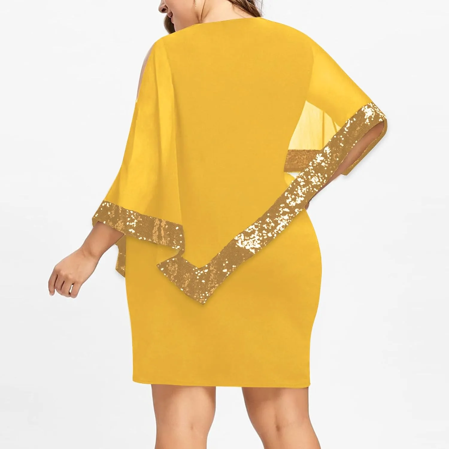 Women Plus Size Summer Dress Asymmetrical Cape Sleeve Bodycon Pencil Dress Elegant Strapless Round Neck Sundresses