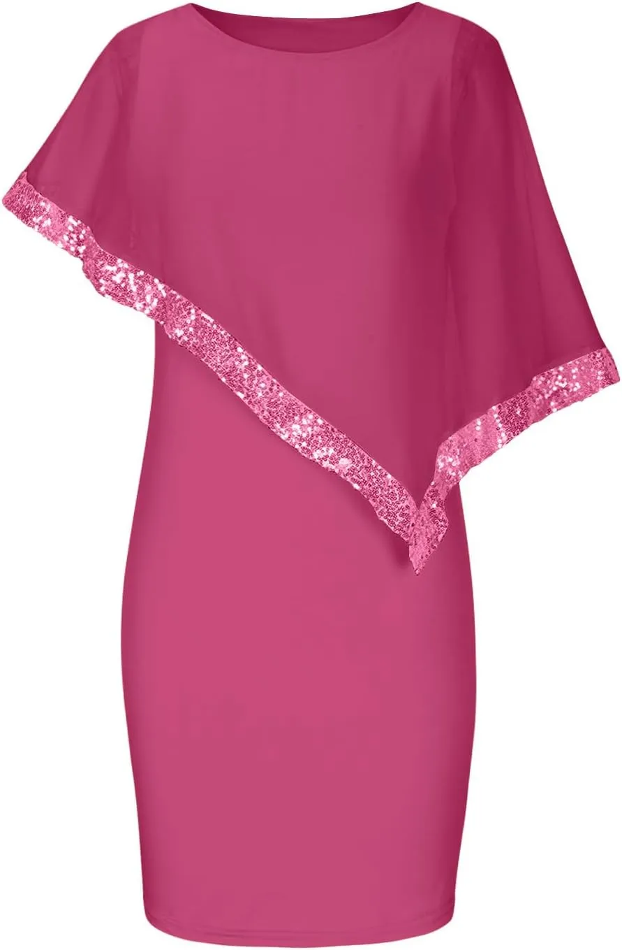 Women Plus Size Summer Dress Asymmetrical Cape Sleeve Bodycon Pencil Dress Elegant Strapless Round Neck Sundresses