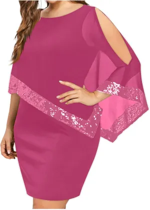 Women Plus Size Summer Dress Asymmetrical Cape Sleeve Bodycon Pencil Dress Elegant Strapless Round Neck Sundresses