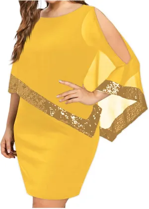 Women Plus Size Summer Dress Asymmetrical Cape Sleeve Bodycon Pencil Dress Elegant Strapless Round Neck Sundresses