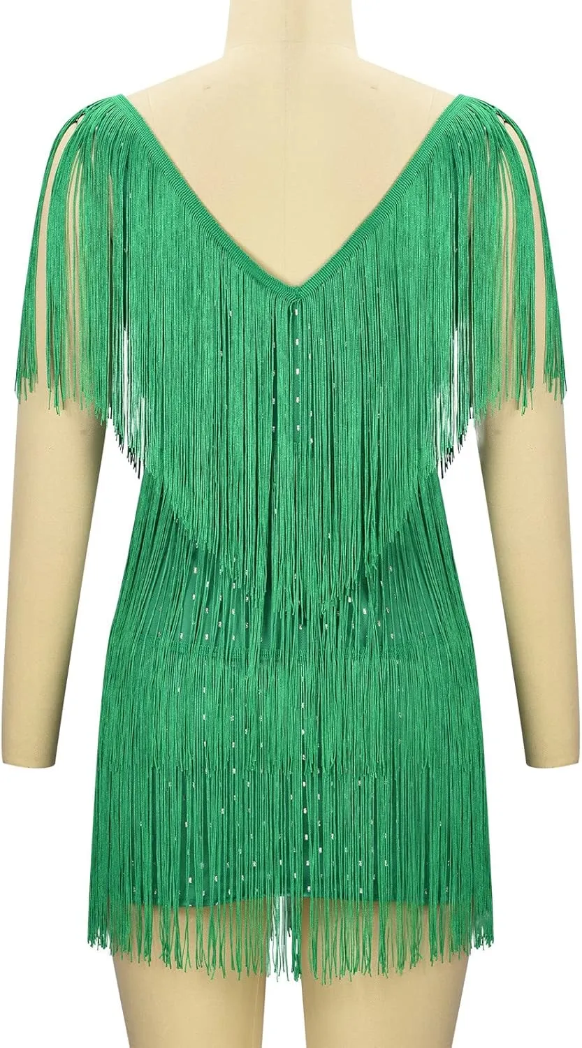 Women Tassel Sequin Dress V Neck Glitter Flapper Dresses Fringe 2025 Sparkly Club Evening Party Bodycon Plus Size