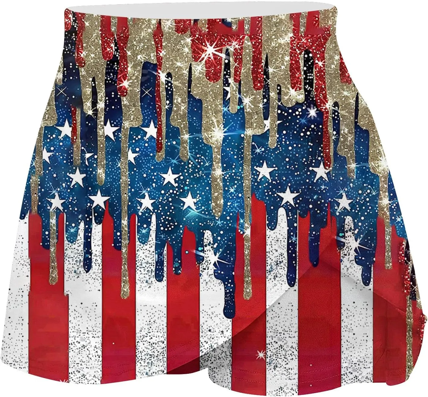Women Tennis Skirts with Pockets High Waisted Athletic Golf Skorts Skirts Independence Day Print Yoga Leggings Shorts