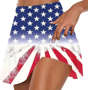 Women Tennis Skirts with Pockets High Waisted Athletic Golf Skorts Skirts Independence Day Print Yoga Leggings Shorts