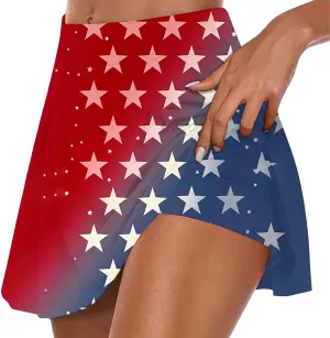 Women Tennis Skirts with Pockets High Waisted Athletic Golf Skorts Skirts Independence Day Print Yoga Leggings Shorts