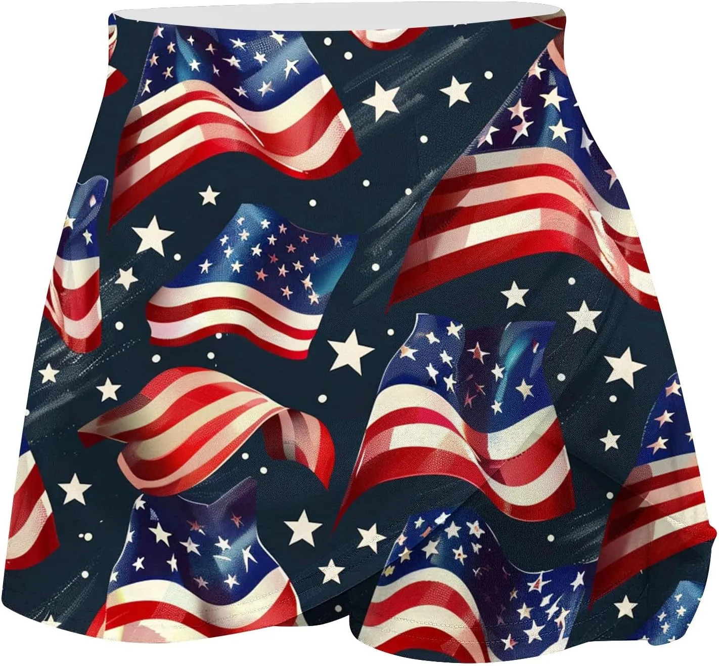 Women Tennis Skirts with Pockets High Waisted Athletic Golf Skorts Skirts Independence Day Print Yoga Leggings Shorts