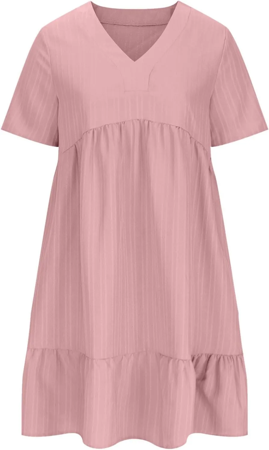 Women V Neck Casual Dresses Summer Loose Short Sleeve Mini Dress Ruffle Cute Beach Swing Boho 2025 Vacation Outfits