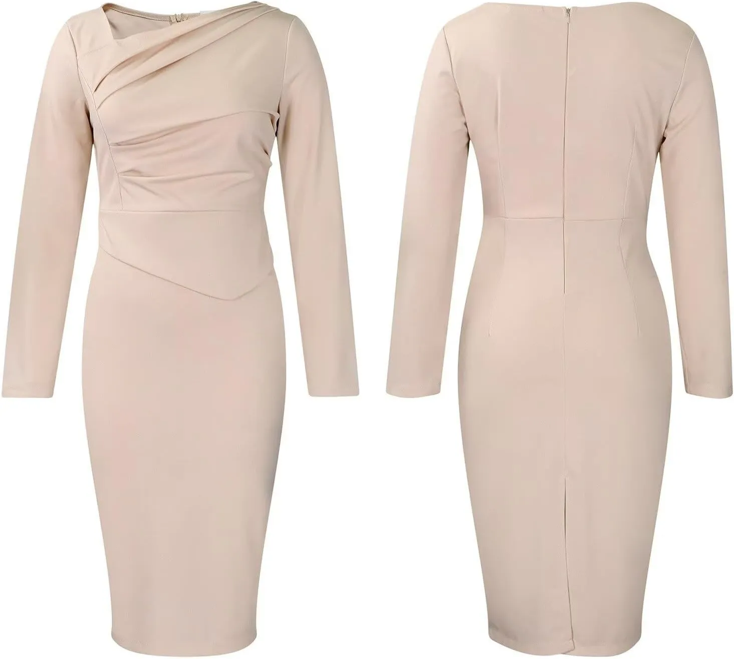 Women's Bodycon Pencil Dress for Cocktail Party Long Sleeve Elegant Midi Dresses Fitted Vintage Church Dresses
