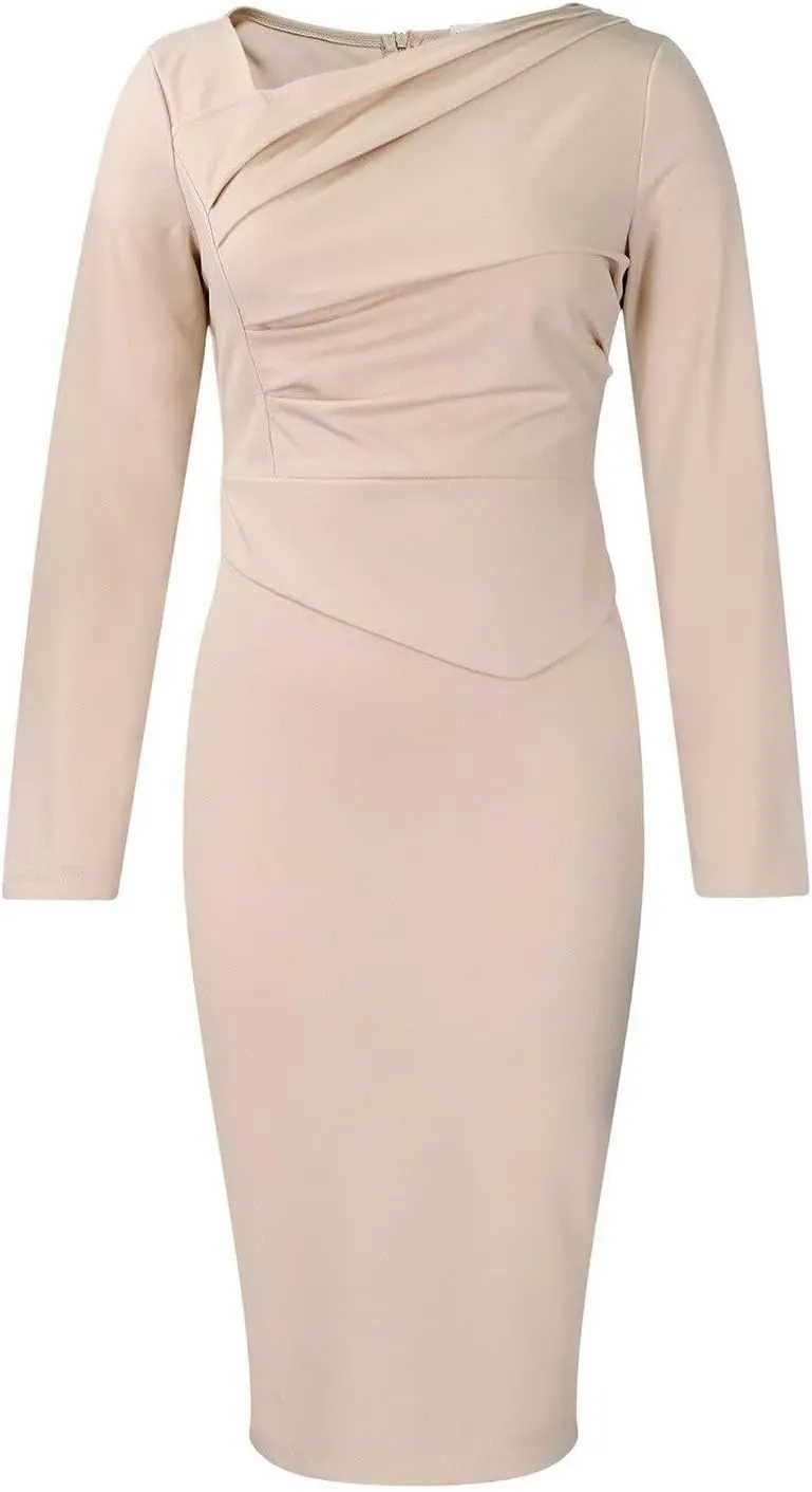 Women's Bodycon Pencil Dress for Cocktail Party Long Sleeve Elegant Midi Dresses Fitted Vintage Church Dresses