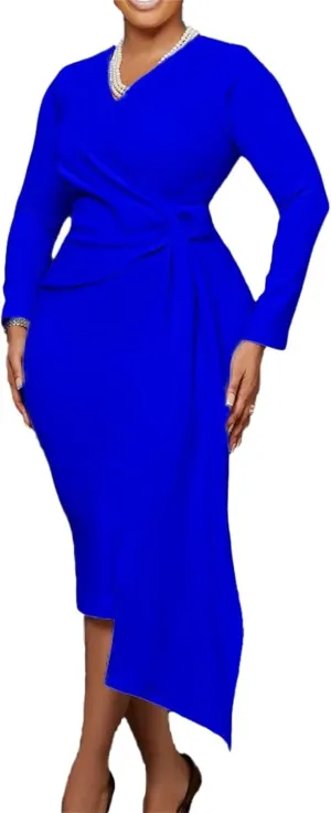 Women's Bodycon Pencil Dress for Cocktail Party Long Sleeve Elegant Midi Dresses Fitted Vintage Church Dresses