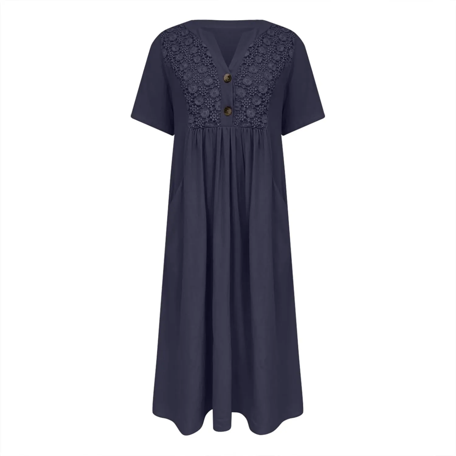 Women's Boho Button Down Lace Floral Dress Fashion Summer Short Sleeve Sexy V Neck Midi Trendy Casual Elegant Dresses