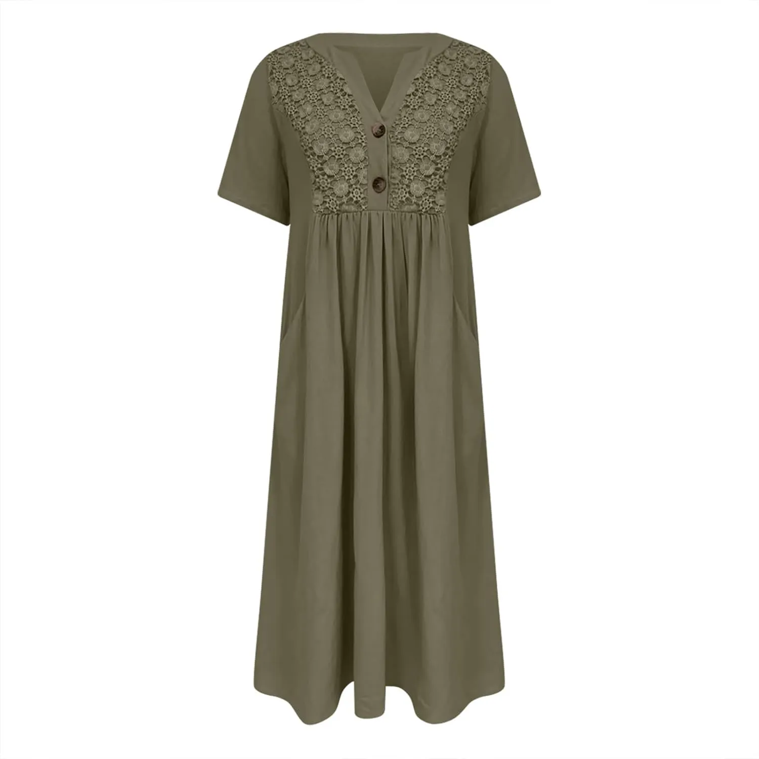 Women's Boho Button Down Lace Floral Dress Fashion Summer Short Sleeve Sexy V Neck Midi Trendy Casual Elegant Dresses