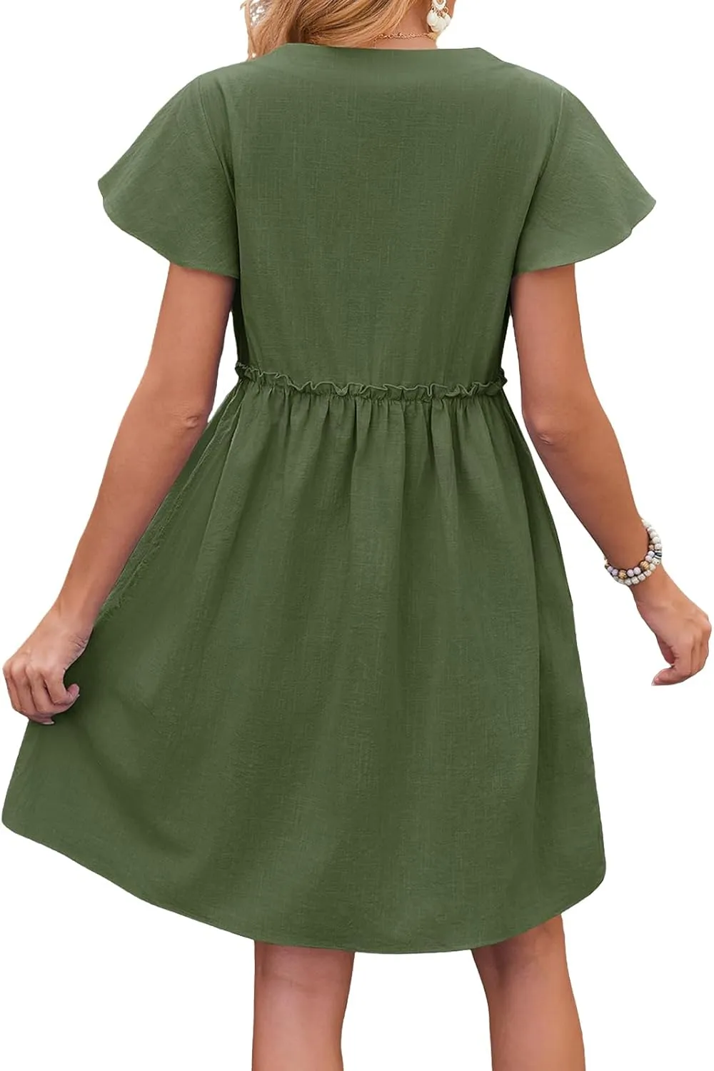 Womens Boho Dresses Ruffle Short Sleeve V Neck Mini Dresses Casual Button Up A Line Dress 2025 Summer Beach Dress