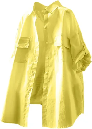 Womens Button Down Shirt Long Sleeve V Neck Dress Shirts Casual Loose Roll Up Work Blouse Tops Classic Shirt Coat