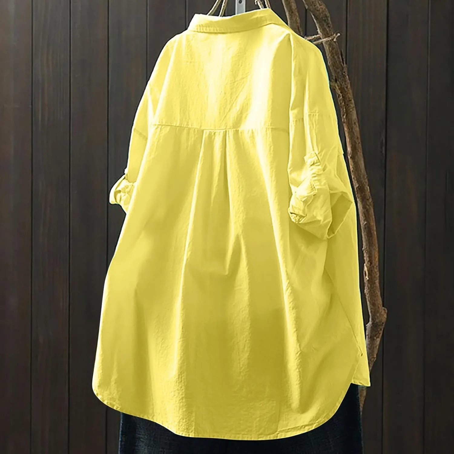 Womens Button Down Shirt Long Sleeve V Neck Dress Shirts Casual Loose Roll Up Work Blouse Tops Classic Shirt Coat