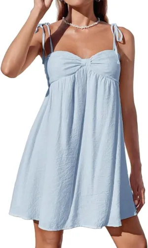 Women's Casual Loose Sleeveless Spaghetti Layered Dress Beach Vacation Mini Dresses Cute Elegant Flowy Sundress