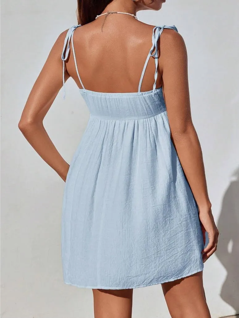 Women's Casual Loose Sleeveless Spaghetti Layered Dress Beach Vacation Mini Dresses Cute Elegant Flowy Sundress