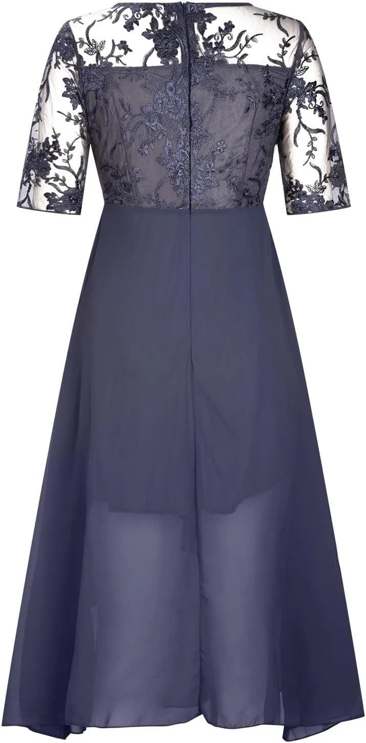 Womens Chiffon Cocktail Dress Lace V Neck Evening Gowns Elegant Flowy Wedding Guests Dresses Bridesmaid Maxi Dress