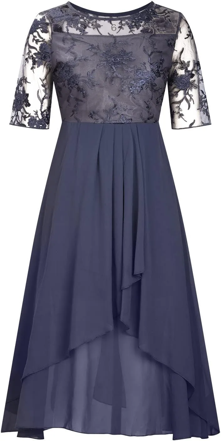 Womens Chiffon Cocktail Dress Lace V Neck Evening Gowns Elegant Flowy Wedding Guests Dresses Bridesmaid Maxi Dress