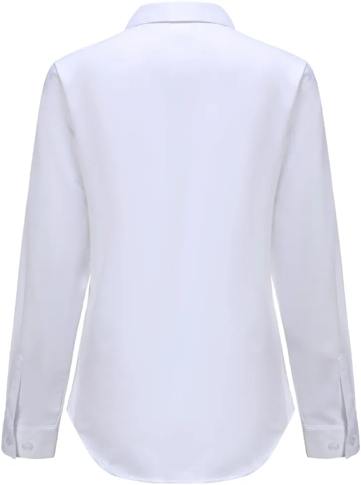 Womens Classic Fit Dress Shirt, White Button Down Shirt for Women, Wrinkle Free Collared Blouse, Dressy Casual Work Tops