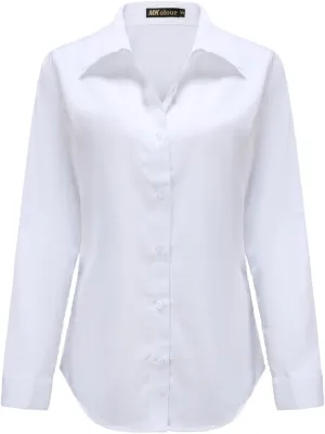 Womens Classic Fit Dress Shirt, White Button Down Shirt for Women, Wrinkle Free Collared Blouse, Dressy Casual Work Tops